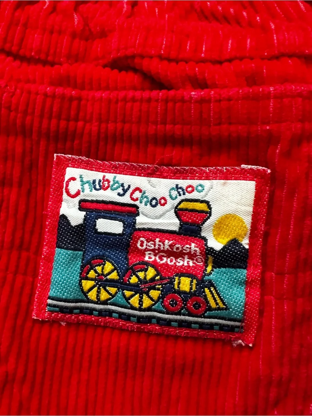 Vintage Oshkosh B’Gosh Red Corduroy Pants Train Patch 80s 90s Retro Size 3T